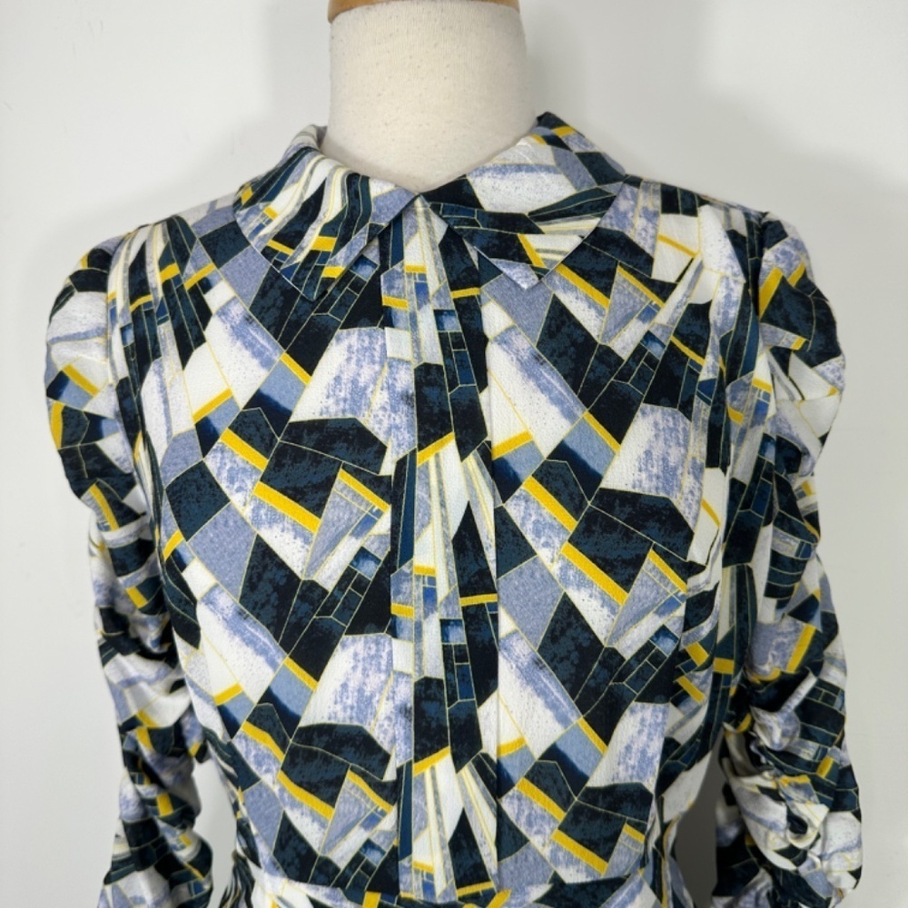NWT APPARALEL Ruched Long Sleeve Multicolor Midi Dress Size Large - Picture 4 of 16